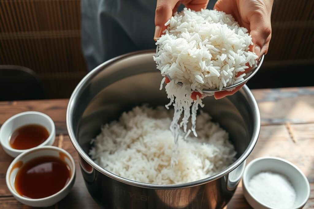 preparación del arroz para sushi